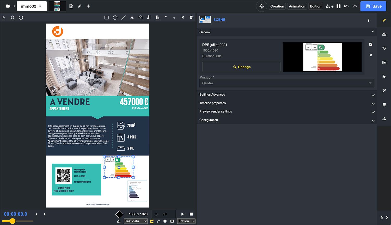Digital signage Disign CMS scene editor editing mode