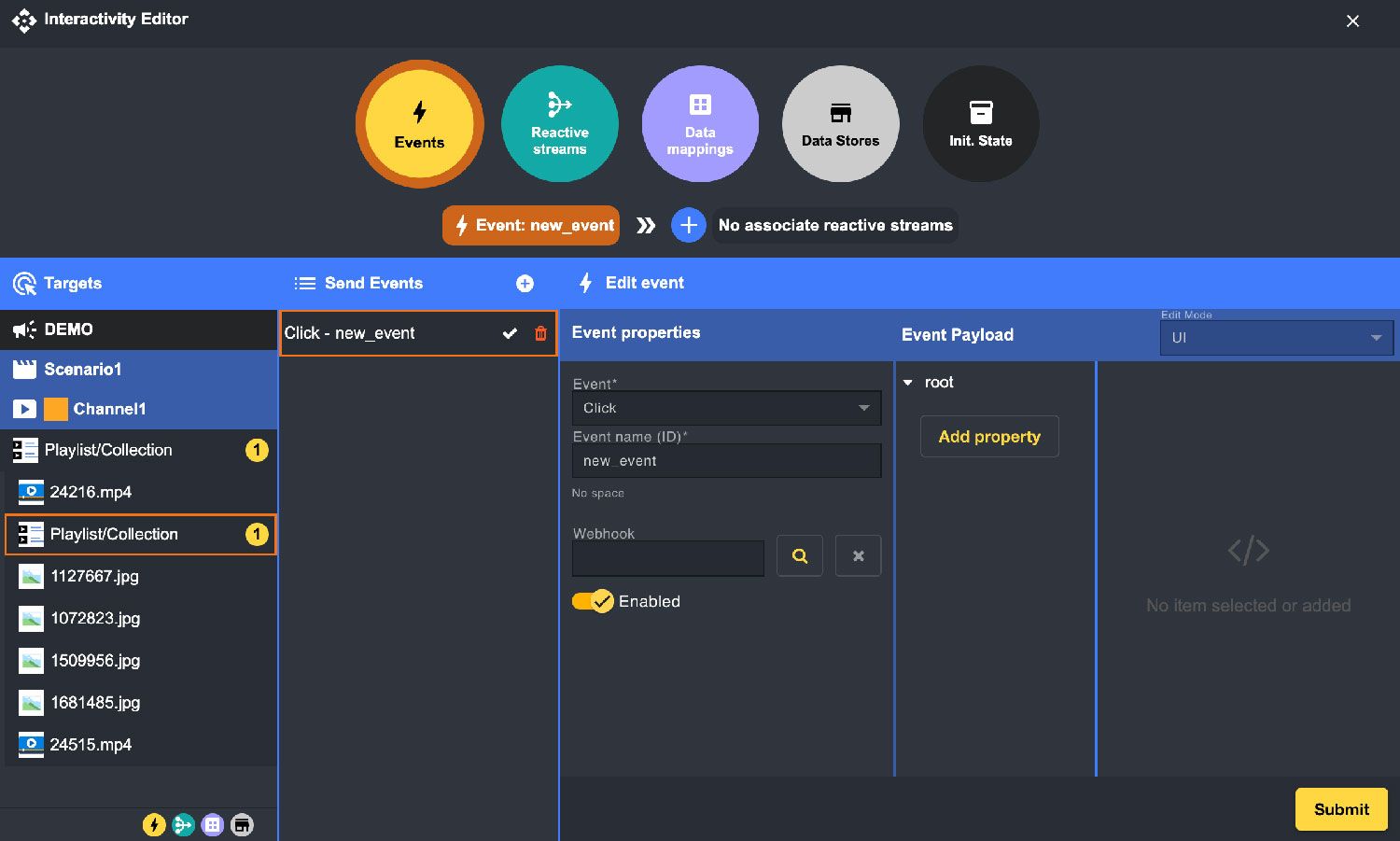 éditeur d'interactivité affichage dynamique avec Disign CMS