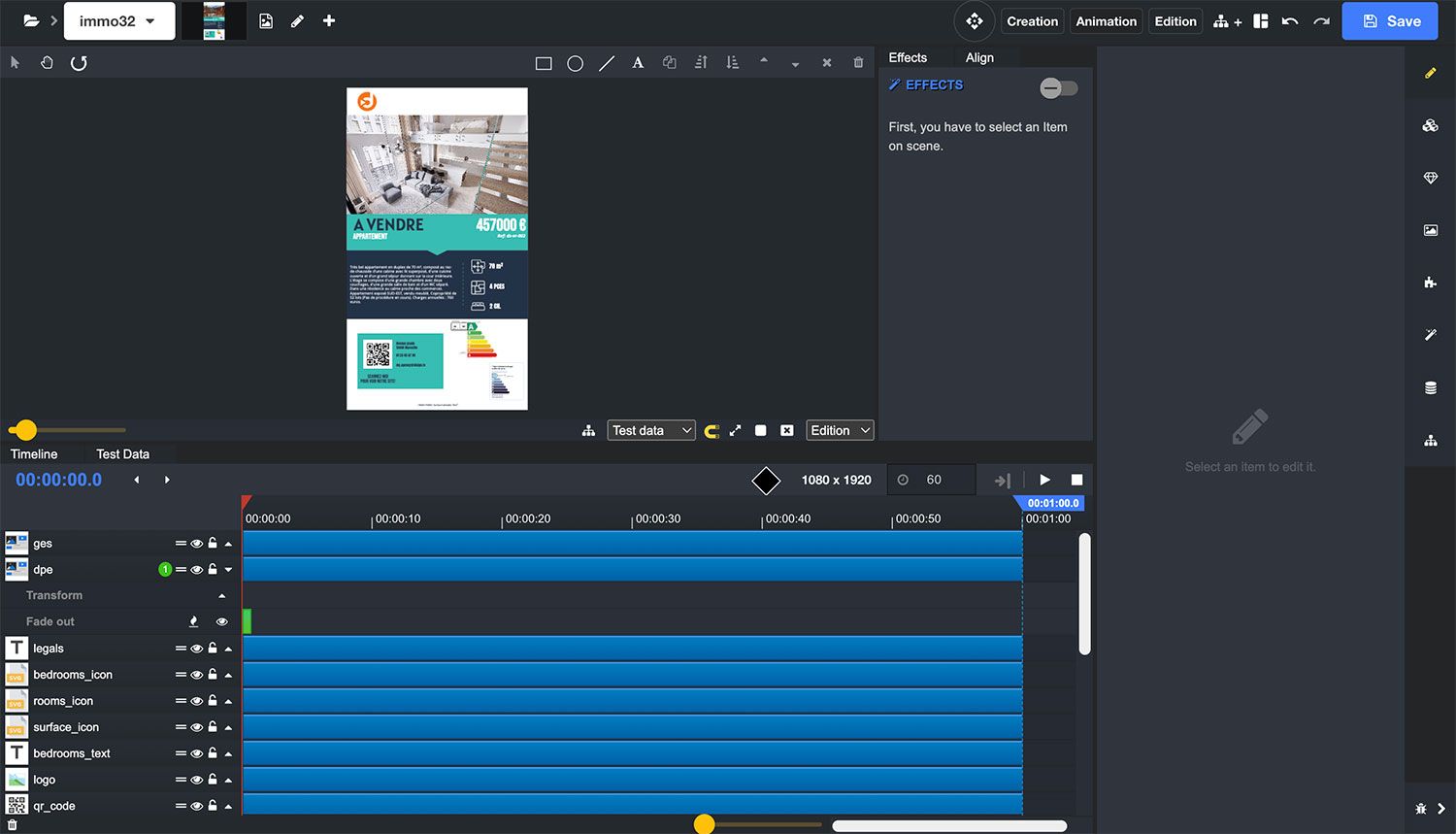 Digital signage Disign CMS scene editor animation mode