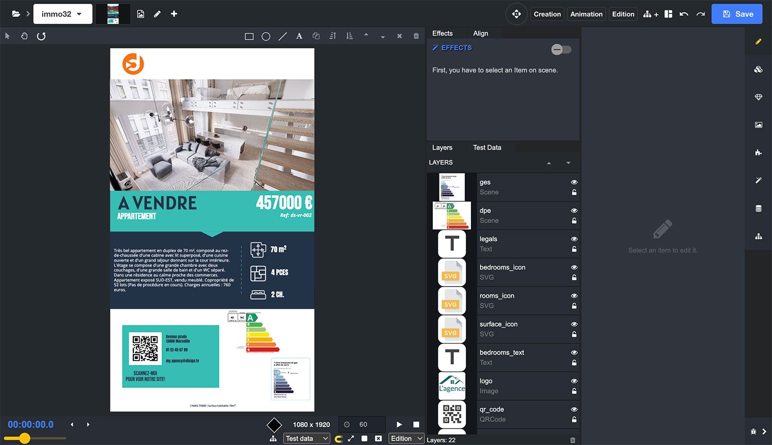 Digital signage Disign CMS scene editor creation mode
