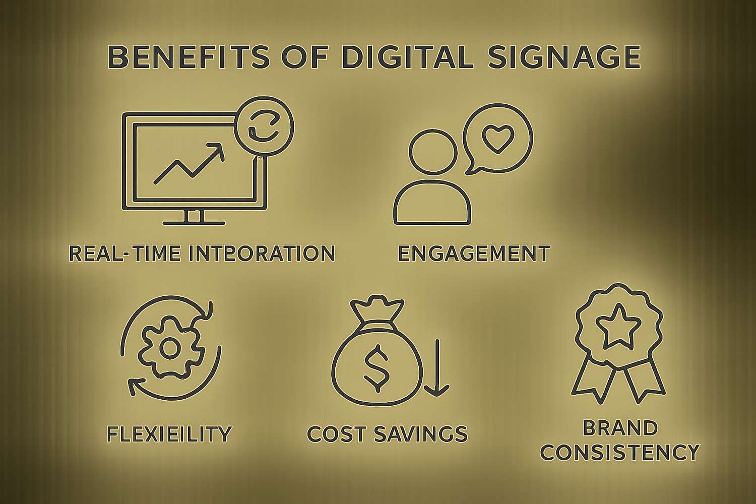 infographie minimaliste sur les bénéfices de l'affichage dynamique