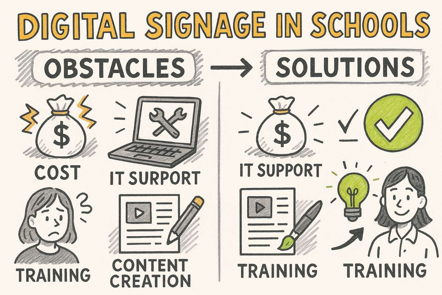 infographie obstacles affichage dynamique style crayonné