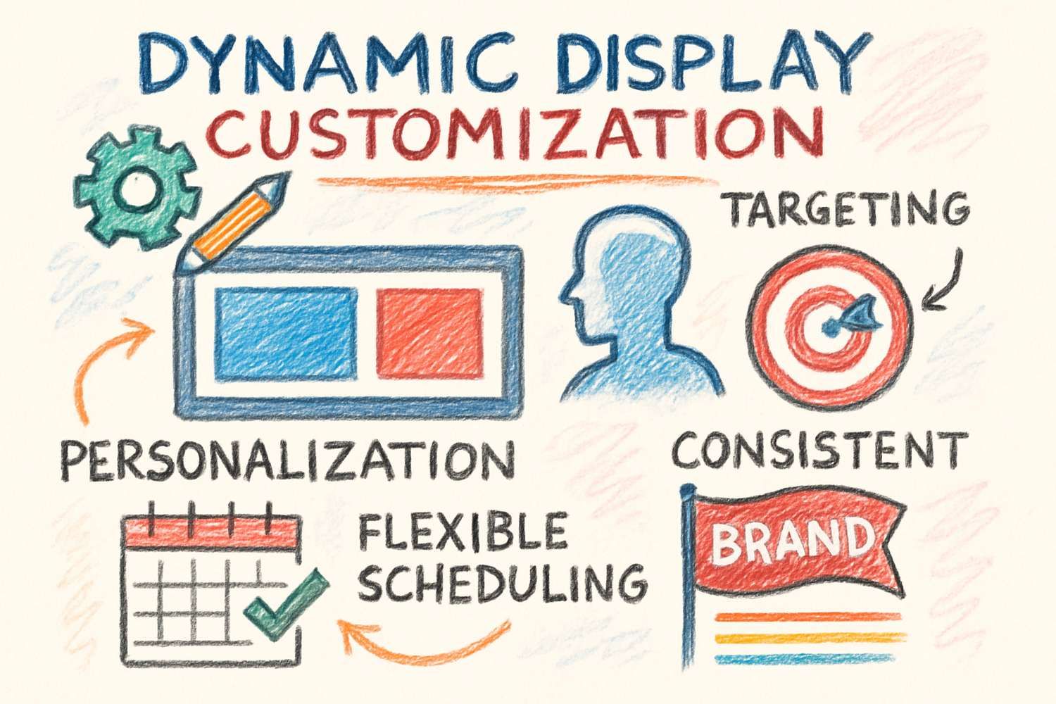 infographie crayonnée: personnalisation affichage dynamique