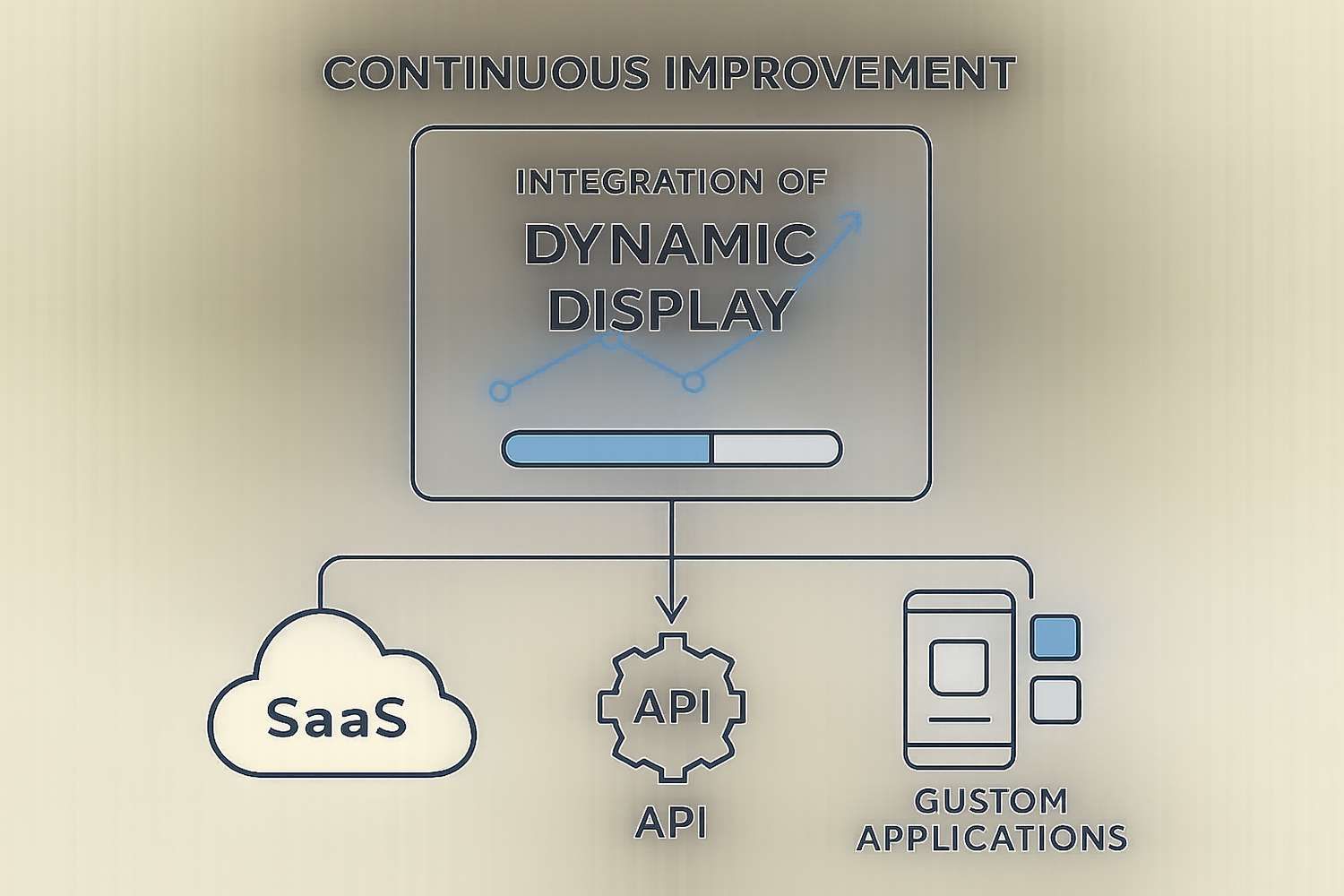 infographie style design minimaliste: amélioration continue via intégration avec autres logiciels, schémas légers