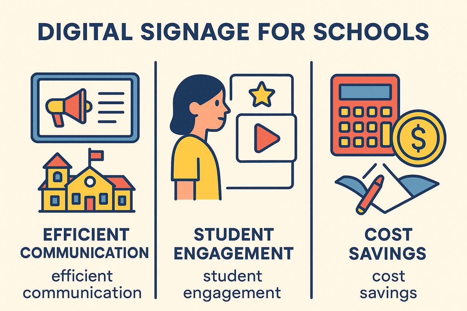 infographie flat design bénéfices affichage dynamique