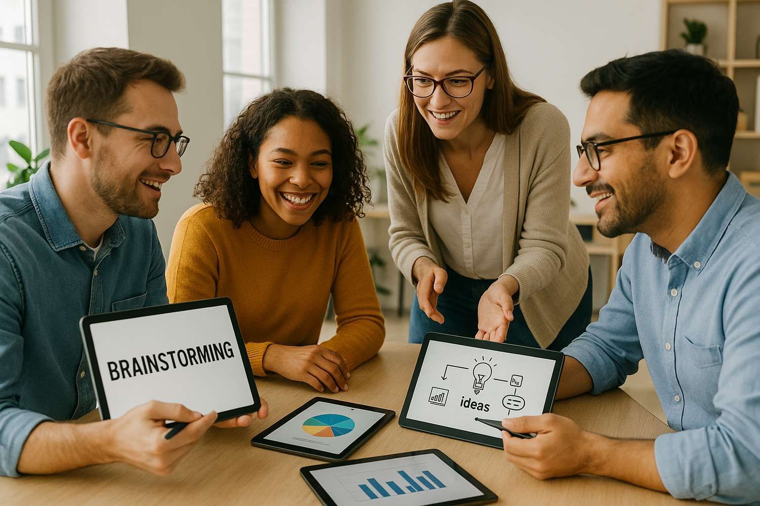 Équipe collaborant sur des écrans numériques