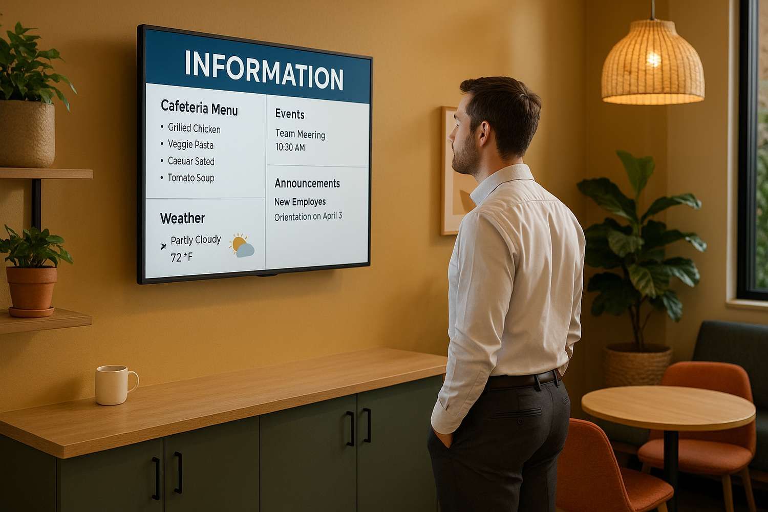 Employee checks info in break room