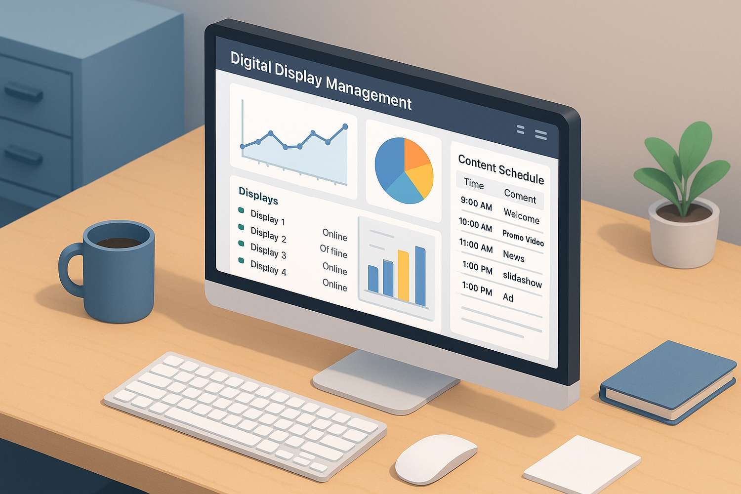 Tableau de bord logiciel gérant les affichages digitaux