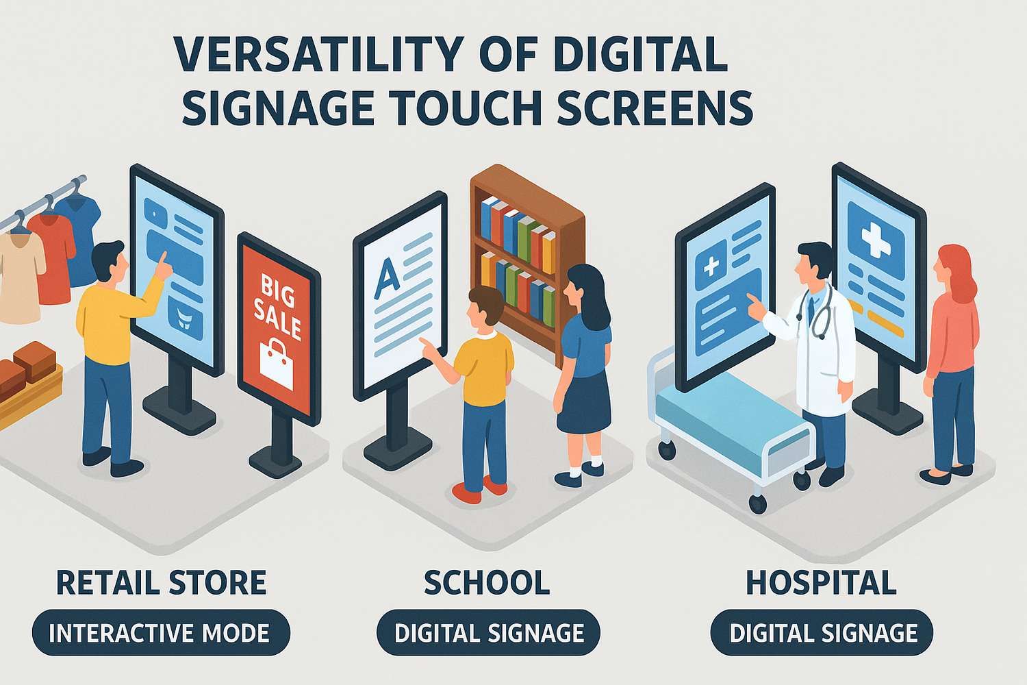Isometric infographic digital signage versatility