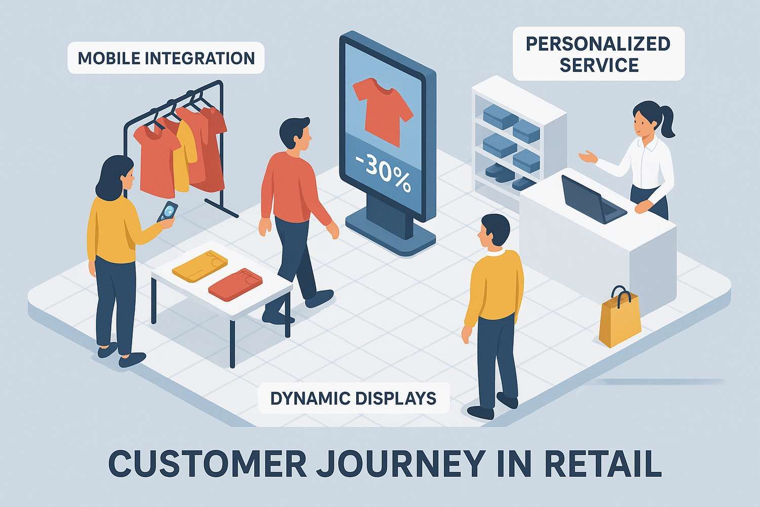 Isometric 3D illustration of customer experience flow