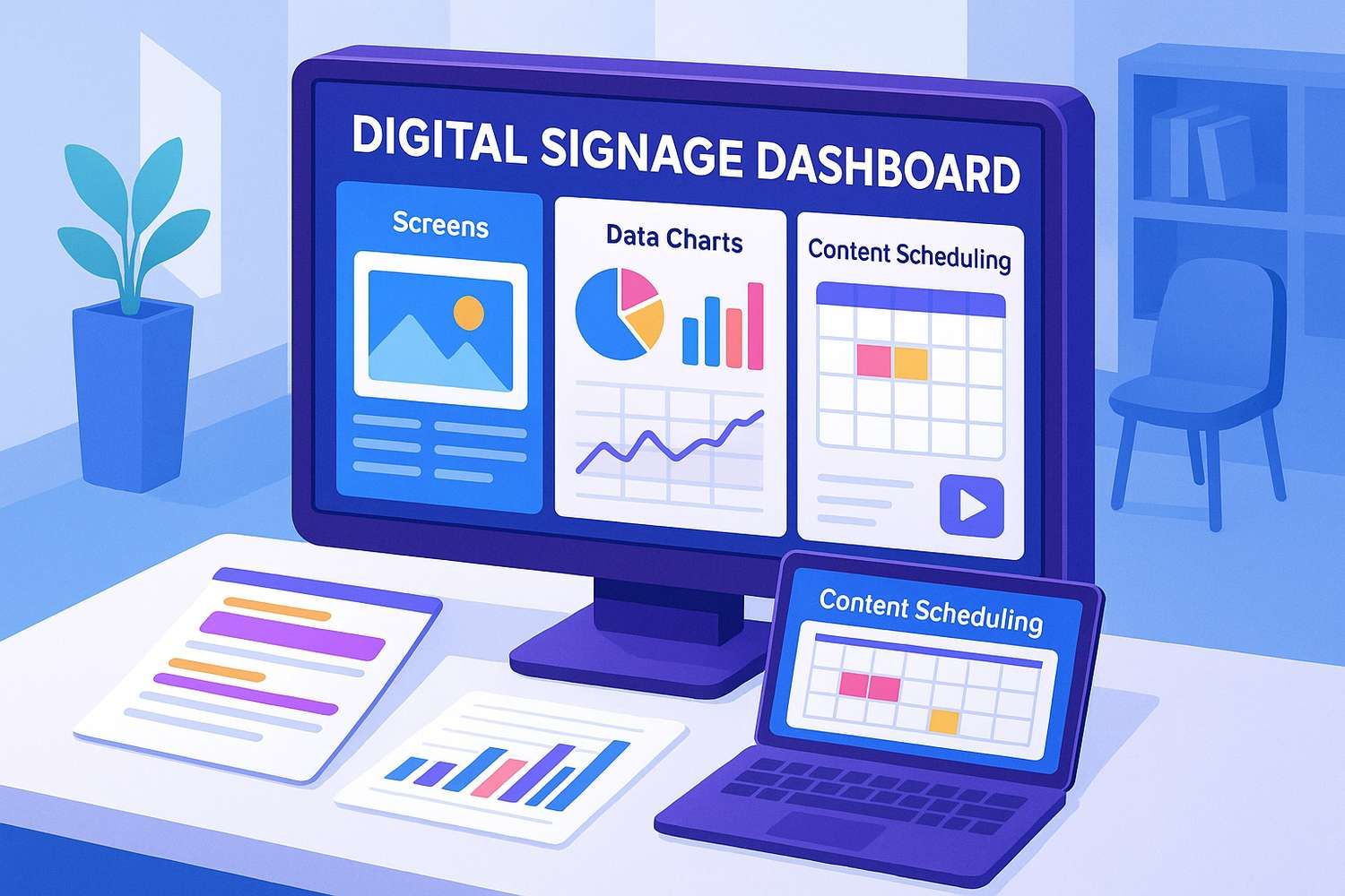 Isometric 3D digital signage dashboard