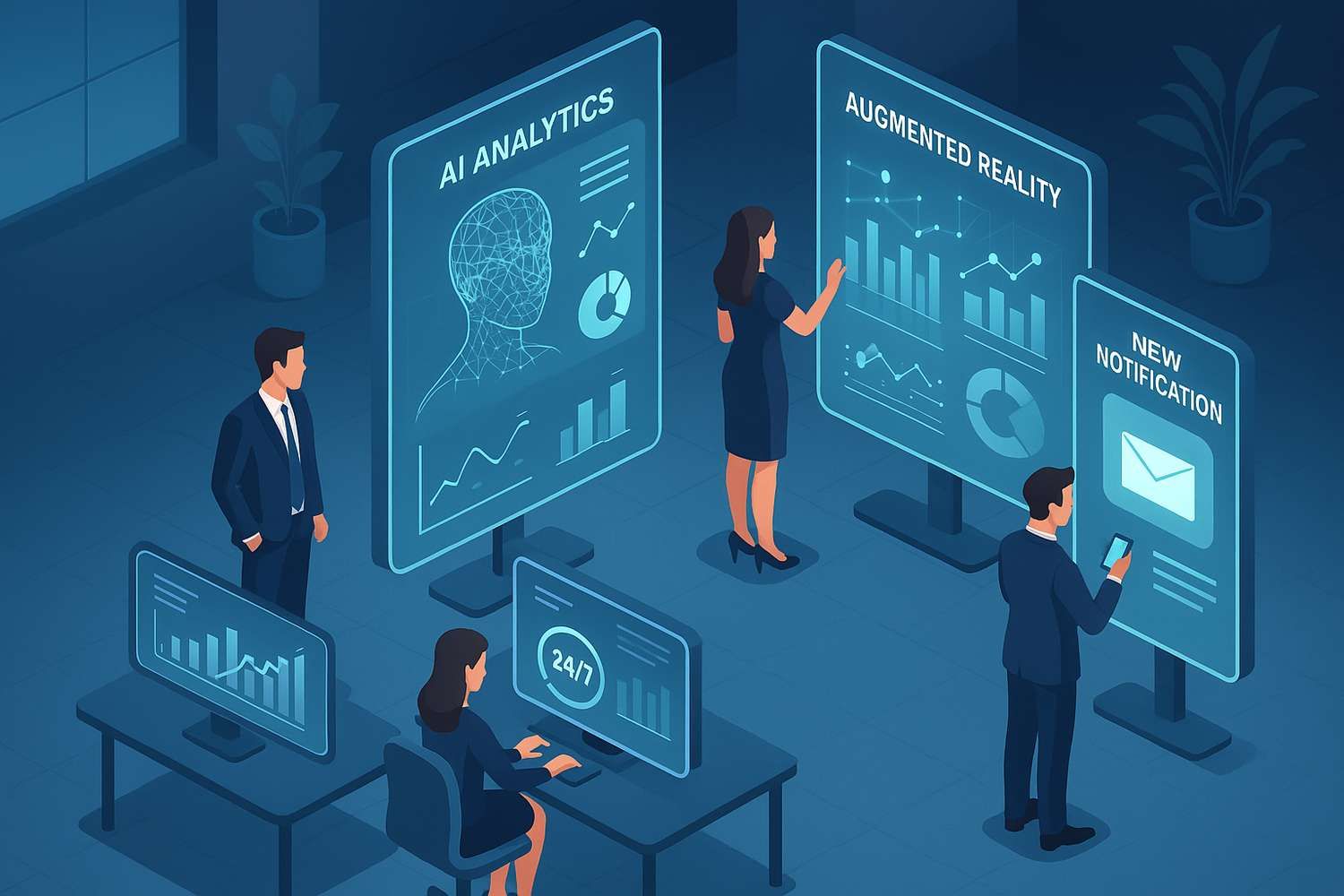 3D futuristic smart office displays
